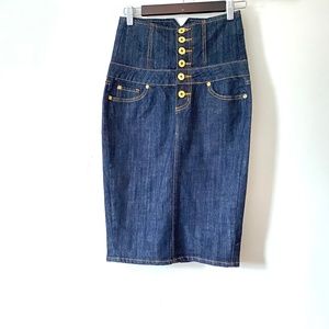 1980’s Vintage Zana Di Super High Waisted Denim Skirt with Six Button Front